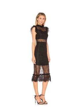 Vici X Gina Black Lace Midi Dress with Sheer Panels